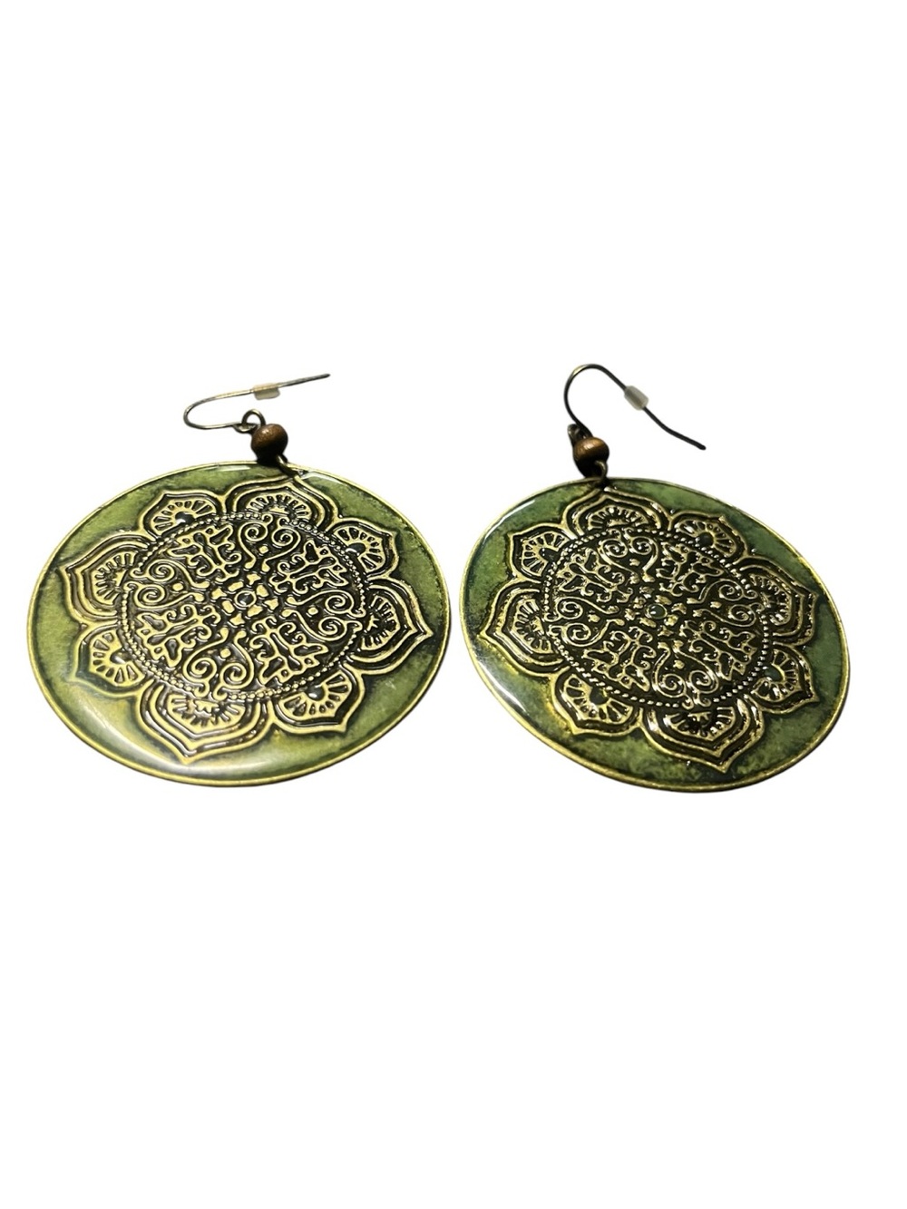 Green Floral Medallion Drop Earrings